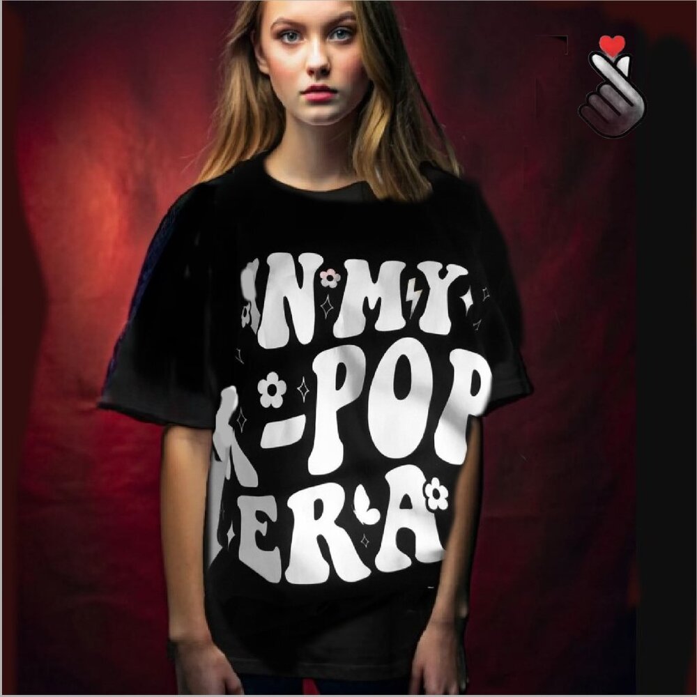 K-POP Black Cotton T-Shirt Gender Fusion Fashion Size M NEW